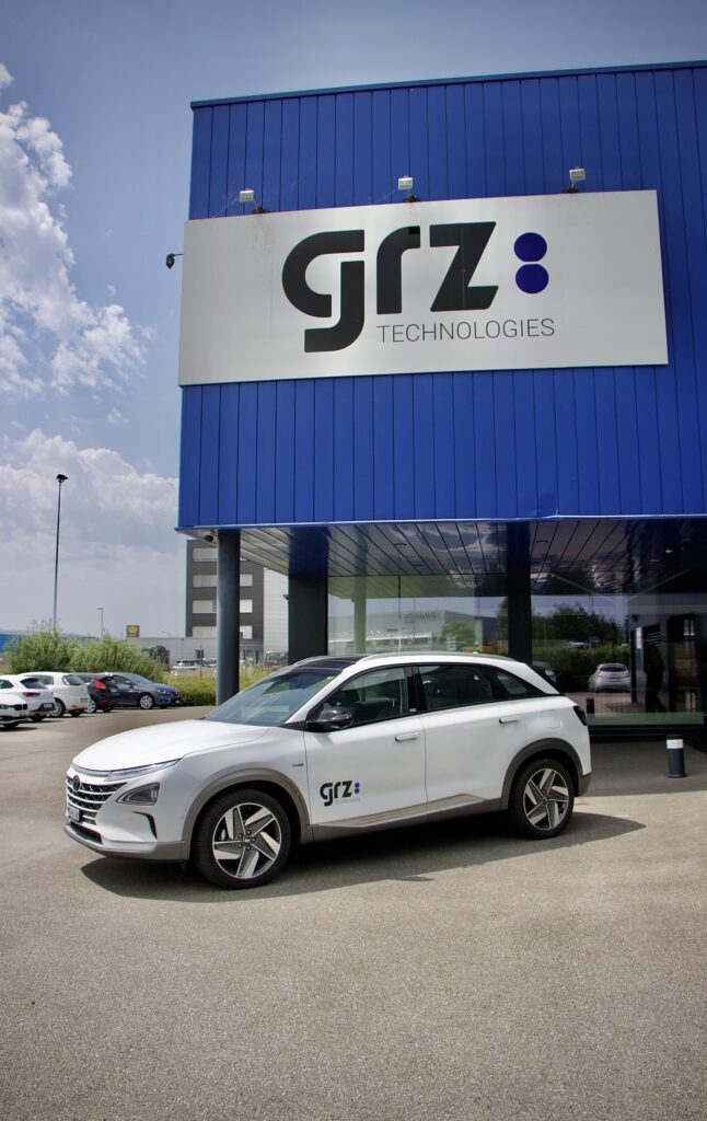 Hyundai Nexo fuel cell electric vehicle in front of GRZ's building, a hydrogen car of the second generation